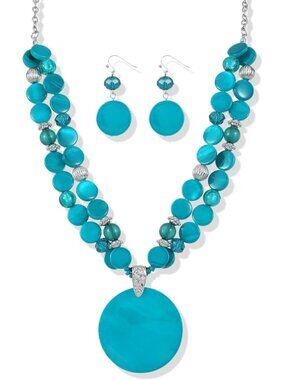 Women's Teal Green Layered Beads Statement Chunky Jewelry Necklace And Earring